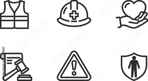Safety and Security Icons with Hard Hat and Gavel protection work