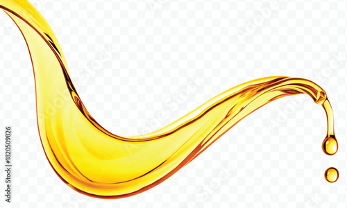 abstract smooth liquid cooking, engine, olive oil and honey splashing with droplets in curve style isolated on white background