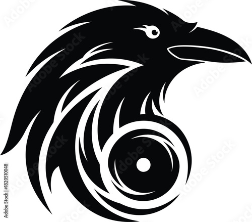 Black raven vector illustration logo design bird graphic symbol art eps silhouette