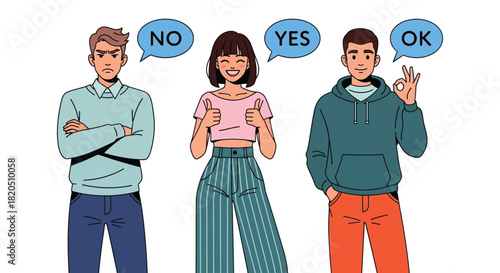 People agreeing disagreeing ok yes no approval rejection communication