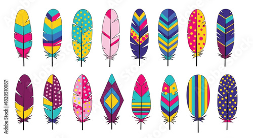 Colorful feathers vector illustration boho style feather design