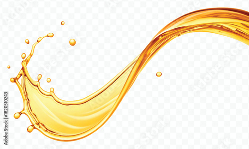 abstract smooth liquid cooking, engine, olive oil and honey splashing with droplets in curve style isolated on white background