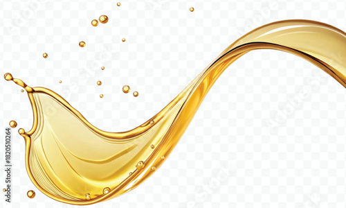 abstract smooth liquid cooking, engine, olive oil and honey splashing with droplets in curve style isolated on white background