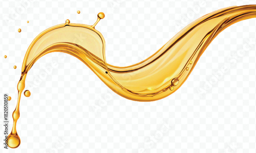 abstract smooth liquid cooking, engine, olive oil and honey splashing with droplets in curve style isolated on white background