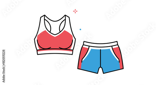 Colorful icon of a women's sportswear set, including a sports bra and shorts, for fitness, gym, and athletic activities.