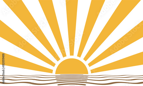 Stylized Sunrise Over Wavy Water Surface Graphic dawn morning