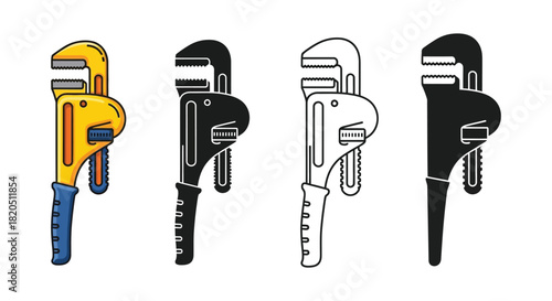 Pipe wrench illustration set plumbing tool adjustable wrench vector