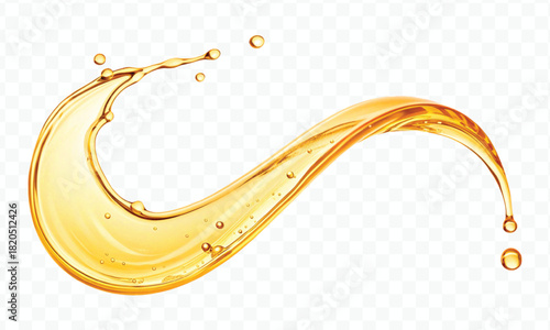 abstract smooth liquid cooking, engine, olive oil and honey splashing with droplets in curve style isolated on white background