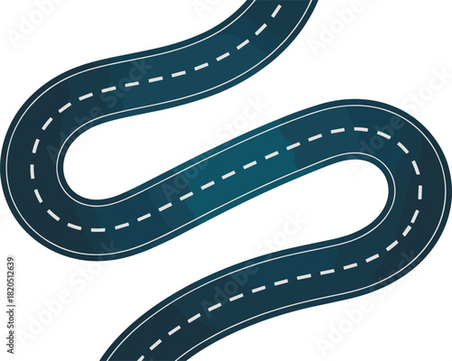 Winding Road with White Dashed Lines on White Background street highway