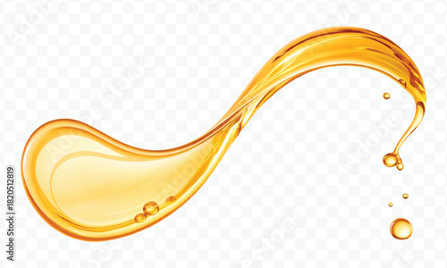 abstract smooth liquid cooking, engine, olive oil and honey splashing with droplets in curve style isolated on white background
