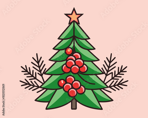 Christmas tree with star and berries