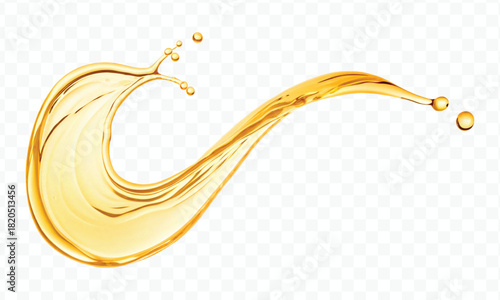 abstract smooth liquid cooking, engine, olive oil and honey splashing with droplets in curve style isolated on white background