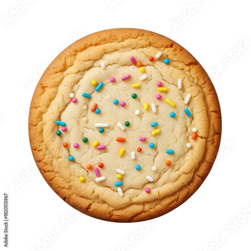 A large round cookie with colorful sprinkles.