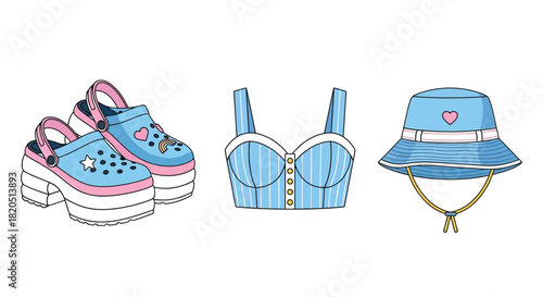 Pastel aesthetic fashion outfit summer style crocs top hat cartoon