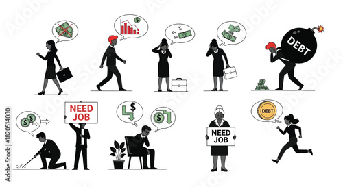 Financial crisis and job loss concept illustration for business use