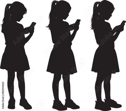 Three girls in silhouette using mobile phones silhouette