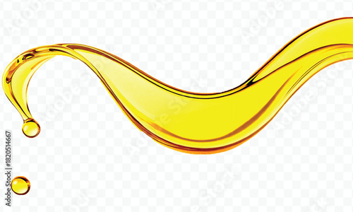 abstract smooth liquid cooking, engine, olive oil and honey splashing with droplets in curve style isolated on white background