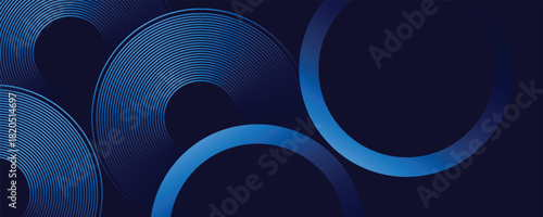 Abstract futuristic dark vector background with glowing blue circular arcs and concentric line patterns, perfect for tech, digital, or modern design themes. design