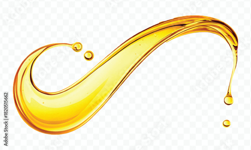 abstract smooth liquid cooking, engine, olive oil and honey splashing with droplets in curve style isolated on white background