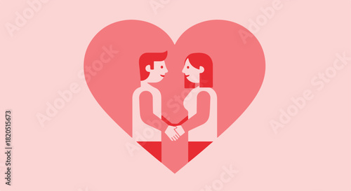 Happy loving couple holding hands within a heart symbol illustration for romance and dating. isolated  Transparent Background