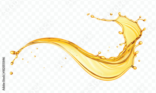 abstract smooth liquid cooking, engine, olive oil and honey splashing with droplets in curve style isolated on white background