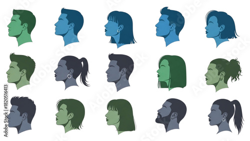 Diverse Profile Illustrations A Collection of Side-View Human Head Silhouettes