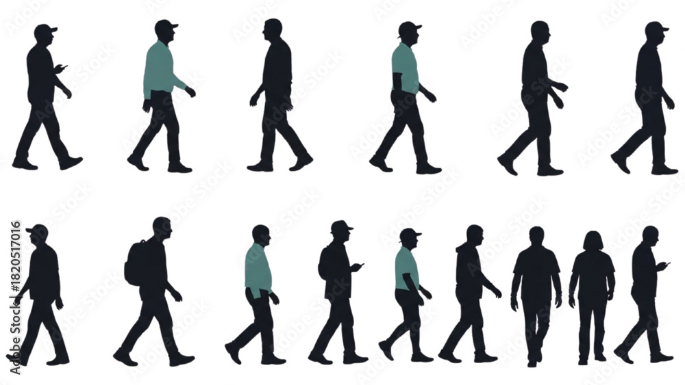 Obraz premium People Walking Silhouettes A Diverse Collection of Figures in Motion
