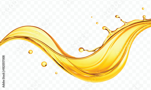 abstract smooth liquid cooking, engine, olive oil and honey splashing with droplets in curve style isolated on white background