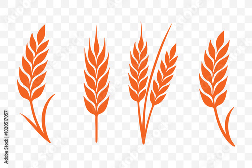 Wheat ear icons set vector silhouettes. Black wheat spikelet vector collection. Set of wheat stalk. Cereal plant silhouettes. Wheat silhouettes. Wheat vector icons. Design eps 10