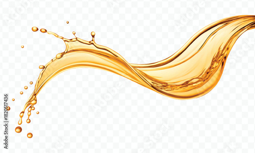 abstract smooth liquid cooking, engine, olive oil and honey splashing with droplets in curve style isolated on white background