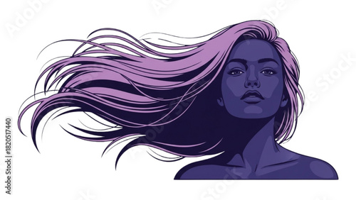 Woman with flowing purple hair vector illustration isolated on white