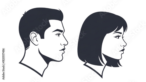 Profile Views of a Man and Woman Vector Silhouette Illustration
