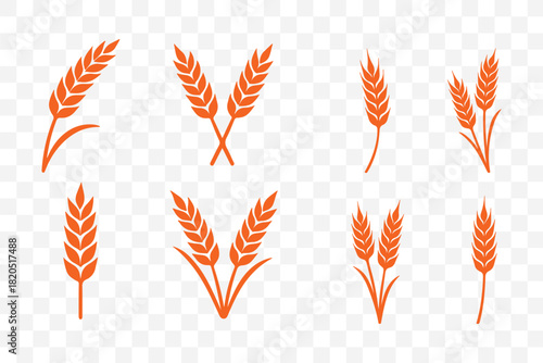 Wheat icon set. Collection of black wheat ear silhouettes, ideal for agriculture logos, organic product labels, and rural themed designs. Vector illustration. EPS 10
