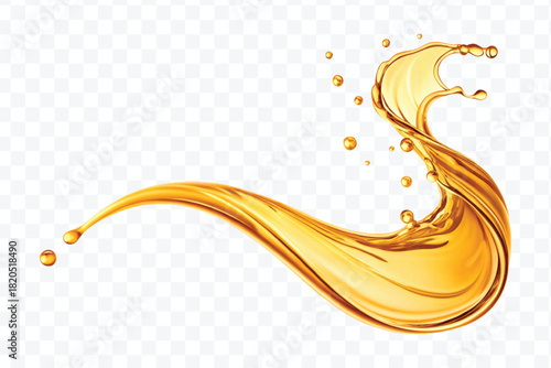 abstract smooth liquid cooking, engine, olive oil and honey splashing with droplets in curve style isolated on white background