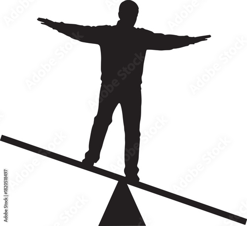 Man balancing on a seesaw silhouette