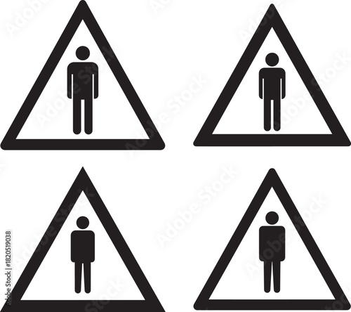 Four triangular warning signs with male figure silhouette