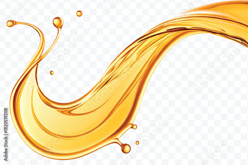 abstract smooth liquid cooking, engine, olive oil and honey splashing with droplets in curve style isolated on white background