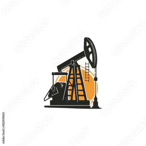 Oil pump jack silhouette with an orange circle background, representing petroleum extraction and energy production.