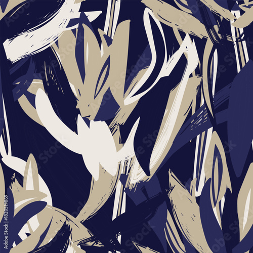 Neutral Colour Abstract Floral Seamless Pattern Design