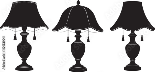 Three vintage table lamps in a row silhouette