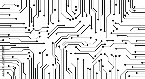 Illustration of a circuit board pattern with black lines and dots