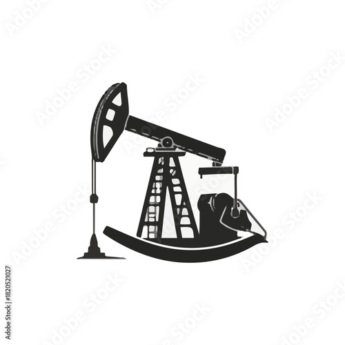 Silhouette of an oil pump jack extracting petroleum, featuring a ladder and mechanical arm, against a white background.