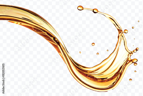 abstract smooth liquid cooking, engine, olive oil and honey splashing with droplets in curve style isolated on white background