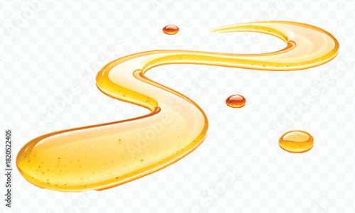 abstract smooth liquid cooking, engine, olive oil and honey splashing with droplets in curve style isolated on white background