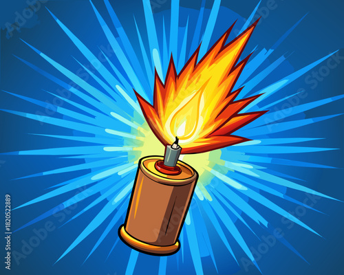 Dynamite ignited with blue ray background