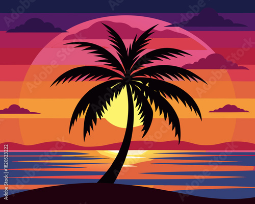 Palm tree silhouette at sunset
