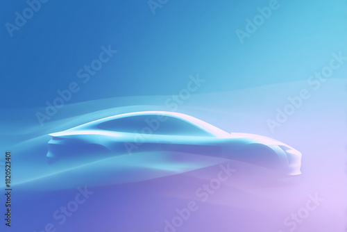 Minimalistic abstract silhouette of electric vehicle with smooth aerodynamic lines and flowing gradients representing futuristic car design and modern mobility