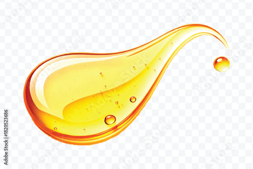 abstract smooth liquid cooking, engine, olive oil and honey splashing with droplets in curve style isolated on white background