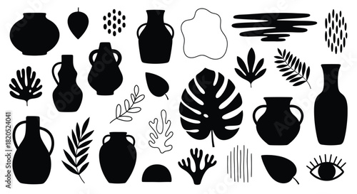 A collection of various black and white bohemian style illustrations