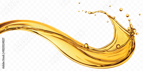 abstract smooth liquid cooking, engine, olive oil and honey splashing with droplets in curve style isolated on white background